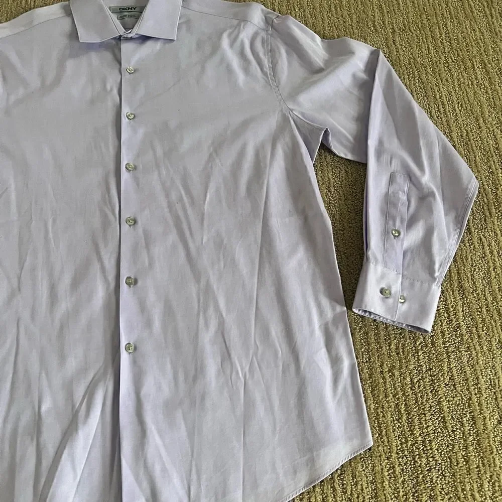 DKNY Mens Light Purple Shaped Slim Fit Button Down Shirt
